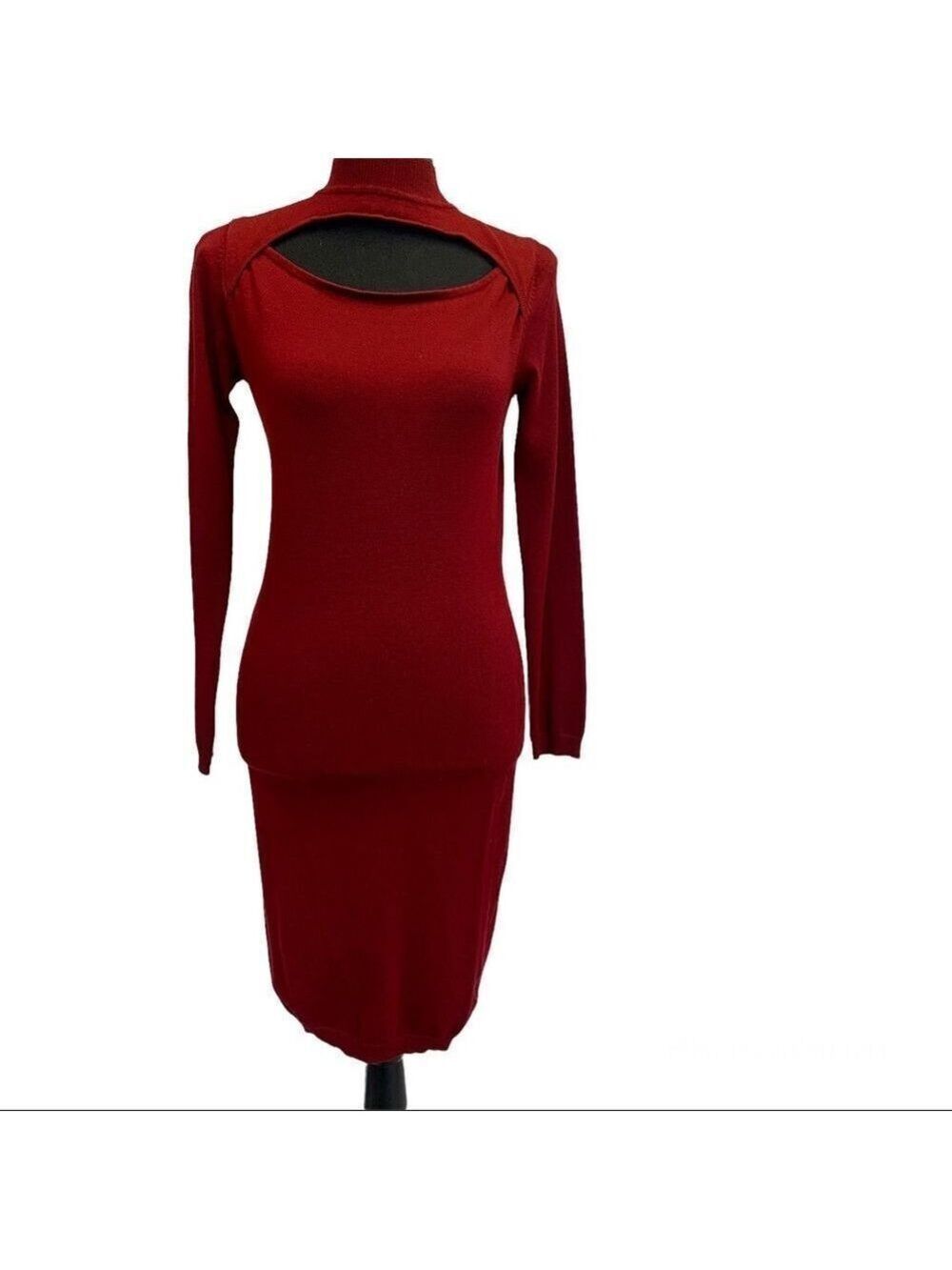 REVAMPED key hole cutout long sleeve bodycon knit dress maroon burgundy Sz M